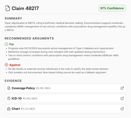 Example denied-claim recommendation card